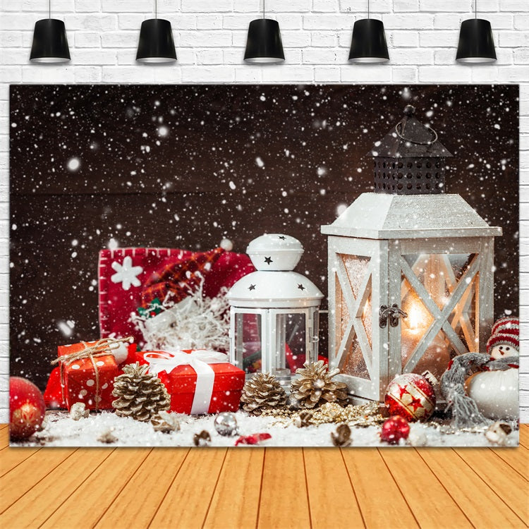 Winter Backdrops Christmas Lanterns Gifts Pinecones Snow Backdrop UK BRP11-472