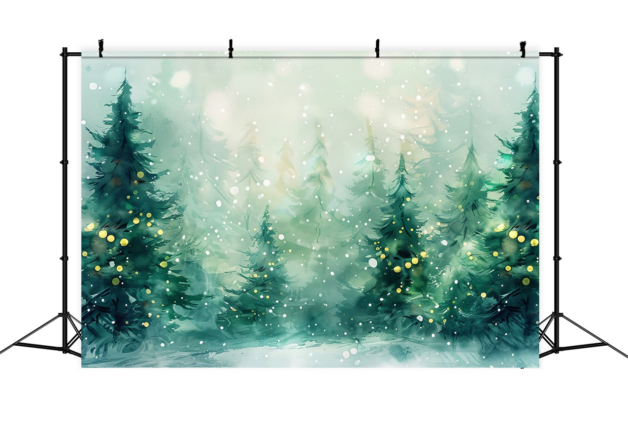 Winter Forest Backdrops Watercolor Pine Trees Snowfall Backdrop UK BRP11-473