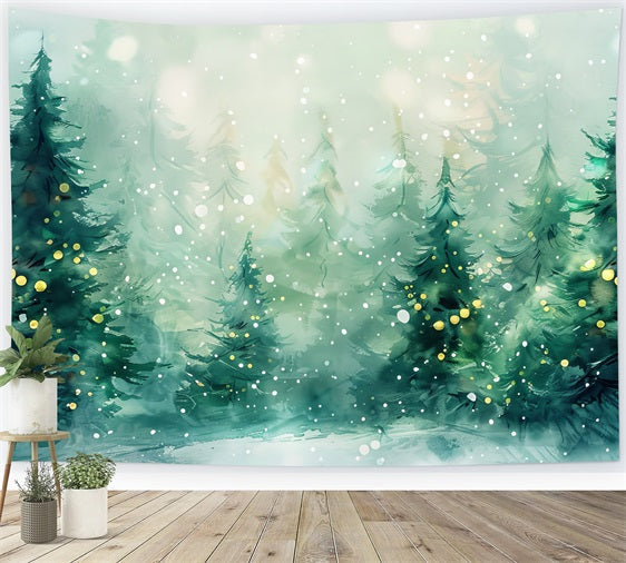 Winter Forest Backdrops Watercolor Pine Trees Snowfall Backdrop UK BRP11-473