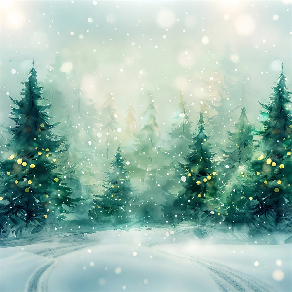 Winter Forest Backdrops Watercolor Pine Trees Snowfall Backdrop UK BRP11-473