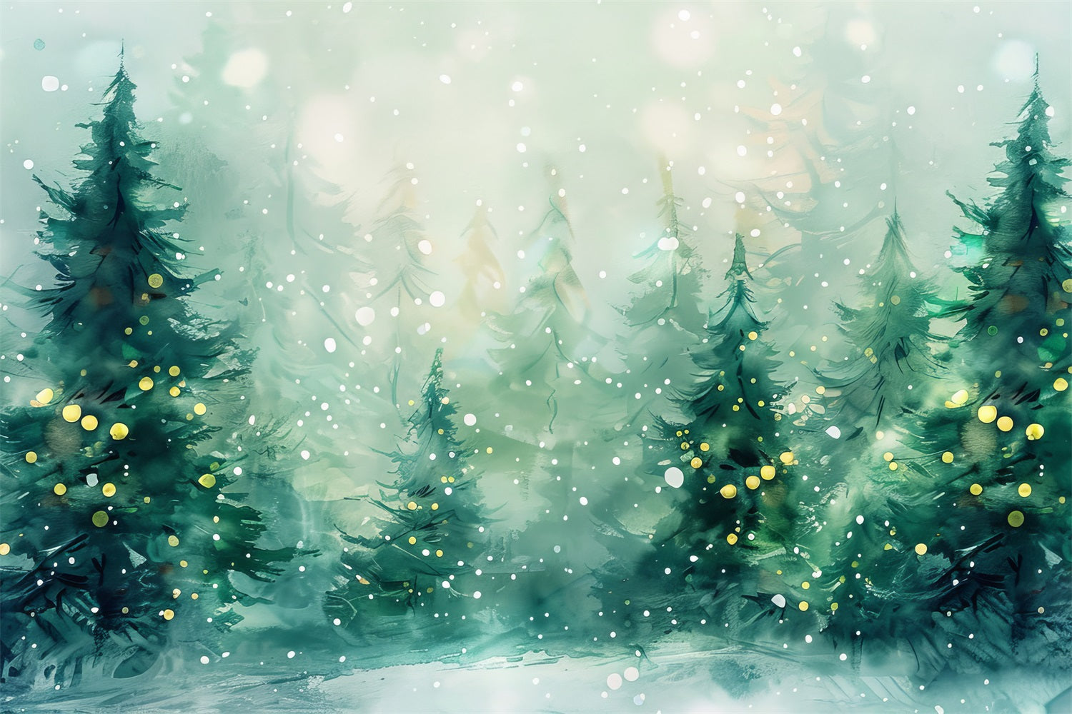 Winter Forest Backdrops Watercolor Pine Trees Snowfall Backdrop UK BRP11-473