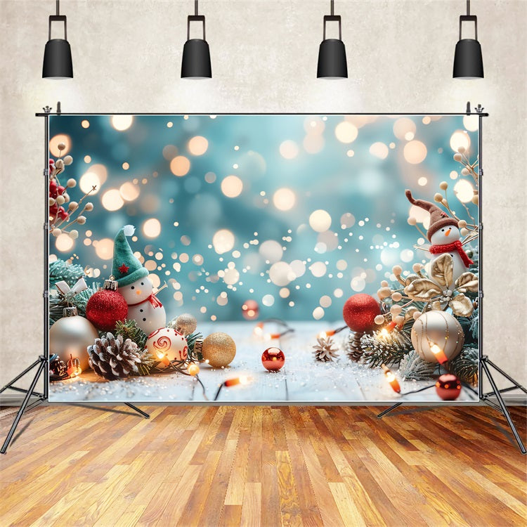 Winter Photo Backdrop Snowman Christmas Ornaments Glow Backdrop UK BRP11-474