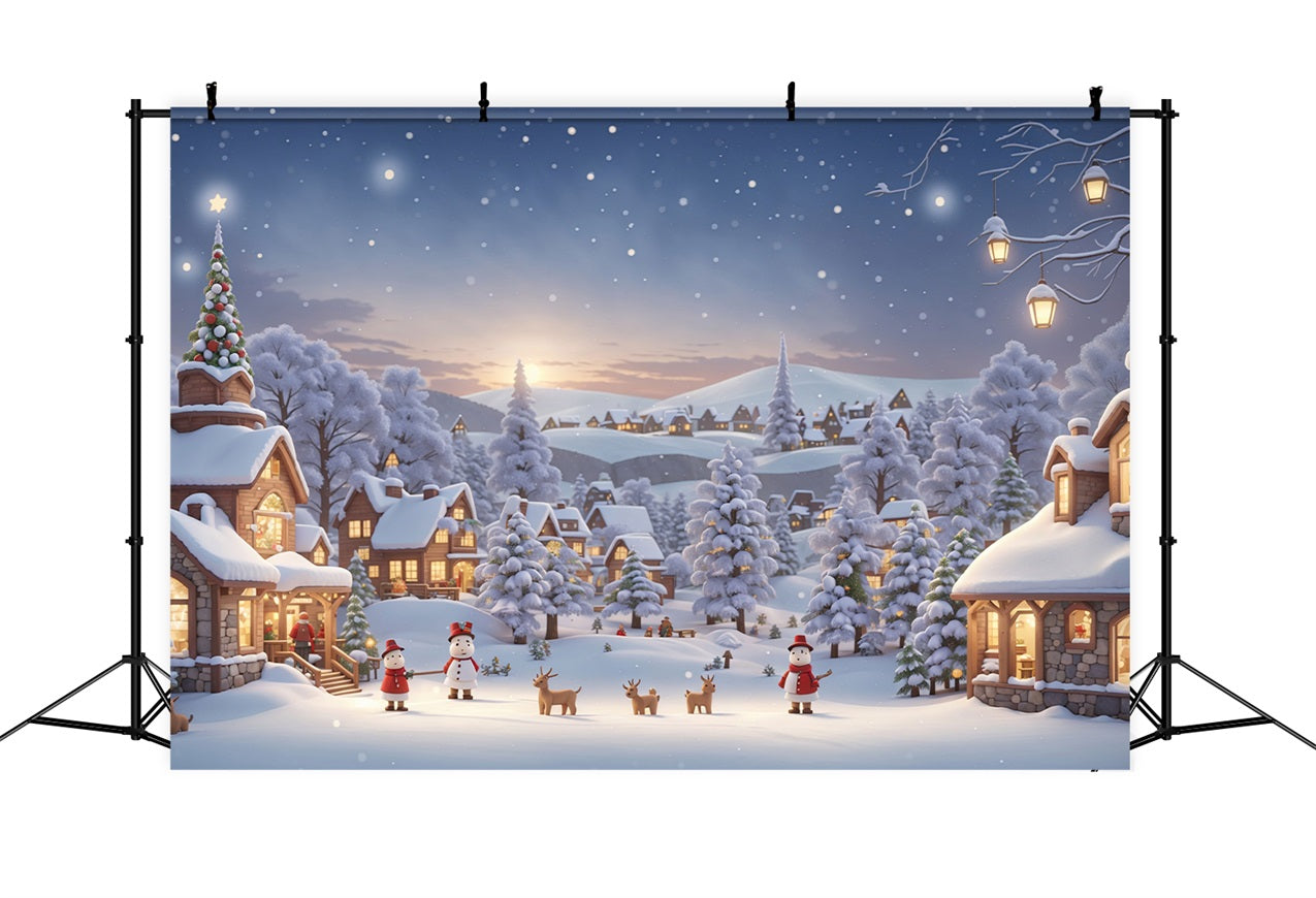 Winter Backdrop Cozy Village Snowmen Deer Backdrop UK BRP11-475