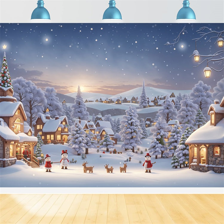 Winter Backdrop Cozy Village Snowmen Deer Backdrop UK BRP11-475