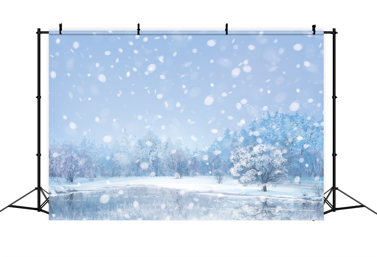 Winter Backdrops Snow-Covered Trees Falling Snowflakes Backdrop UK BRP11-476