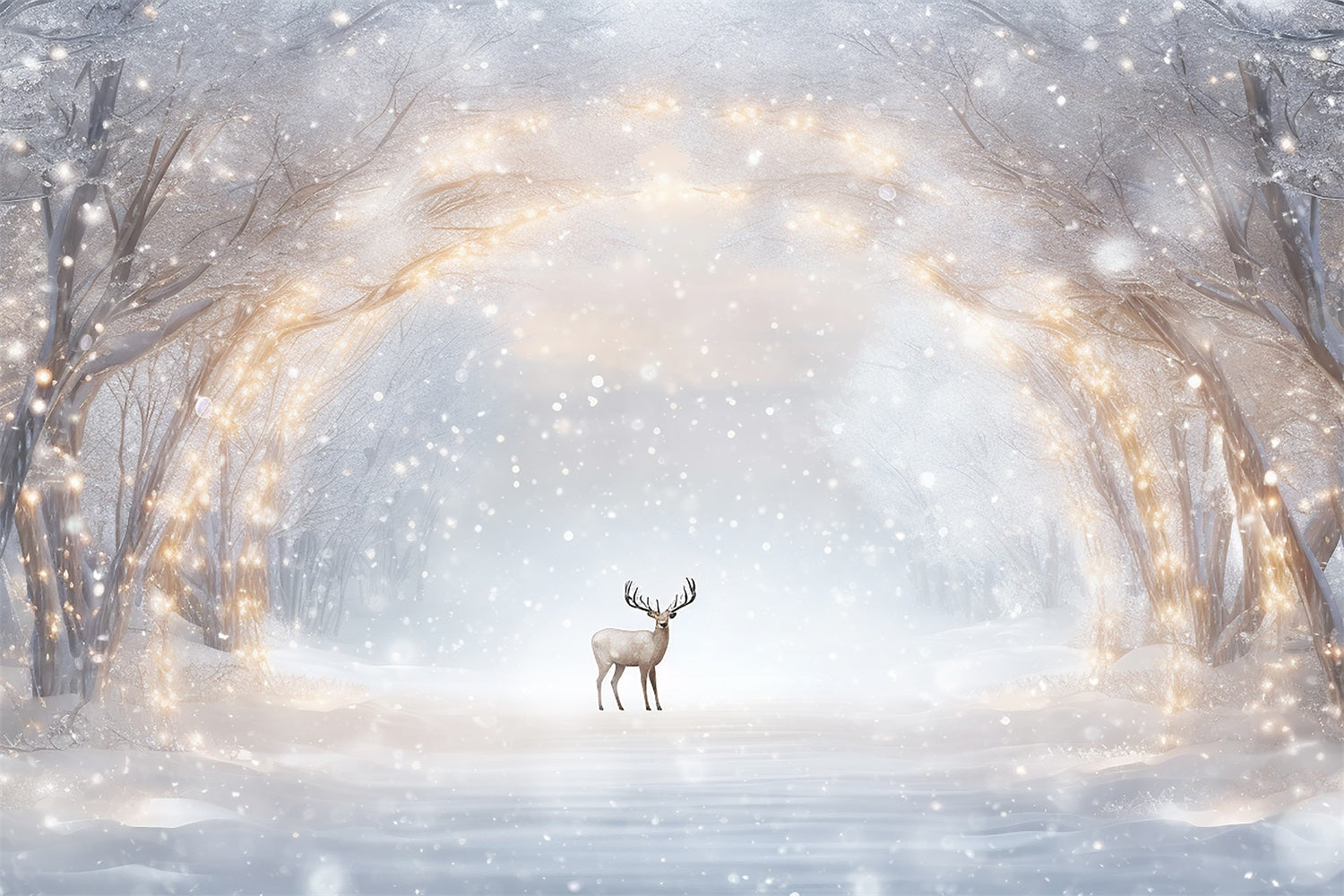 Winter Scene Backdrop Snowy Pathway Glow Reindeer Backdrop UK BRP11-477