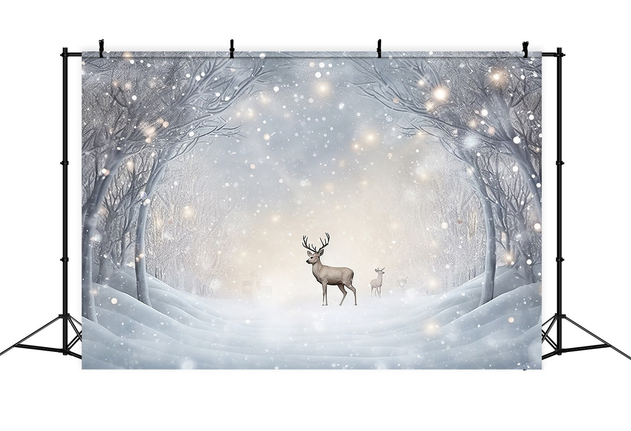 Winter Photography Backdrops Snowy Forest Path Reindeer Backdrop UK BRP11-478