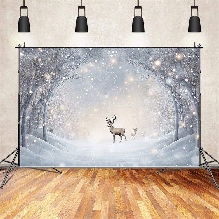 Winter Photography Backdrops Snowy Forest Path Reindeer Backdrop UK BRP11-478