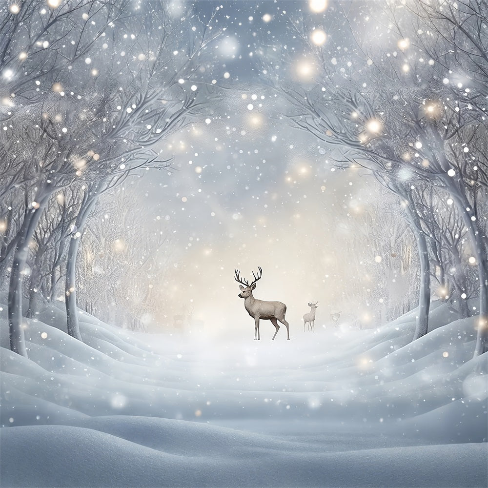 Winter Photography Backdrops Snowy Forest Path Reindeer Backdrop UK BRP11-478