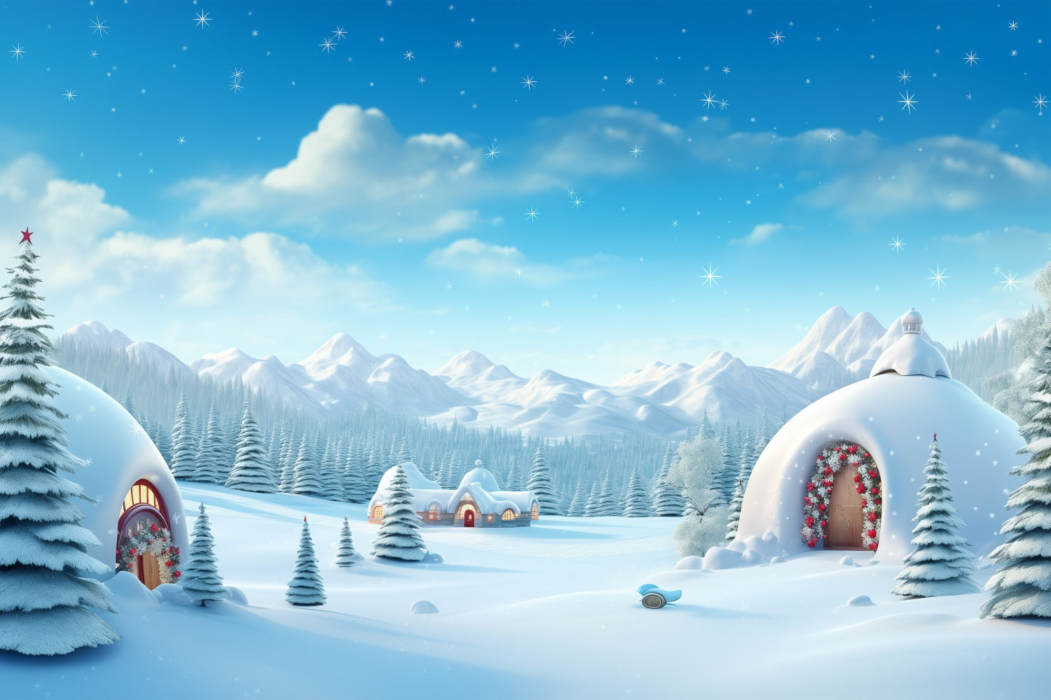 Winter Wonderland Backdrop Igloos Snowy Peaks Backdrop UK BRP11-48