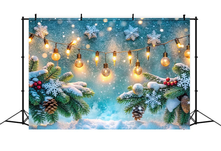 Winter Scene Backdrop Frosted Pinecones String Lights Backdrop UK BRP11-481