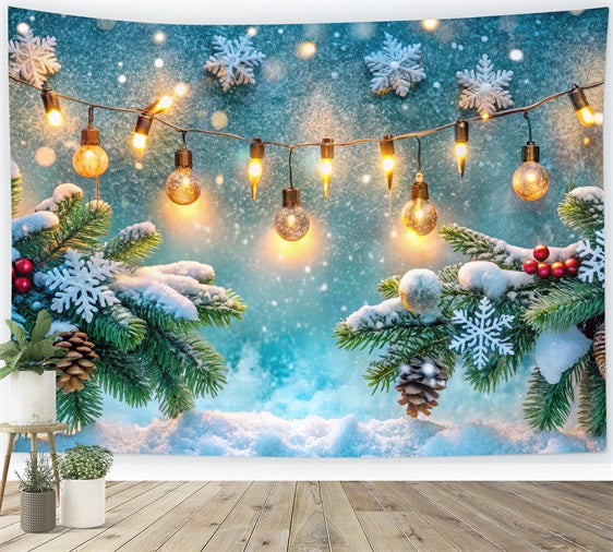 Winter Scene Backdrop Frosted Pinecones String Lights Backdrop UK BRP11-481