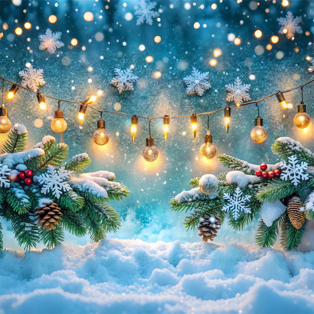 Winter Scene Backdrop Frosted Pinecones String Lights Backdrop UK BRP11-481