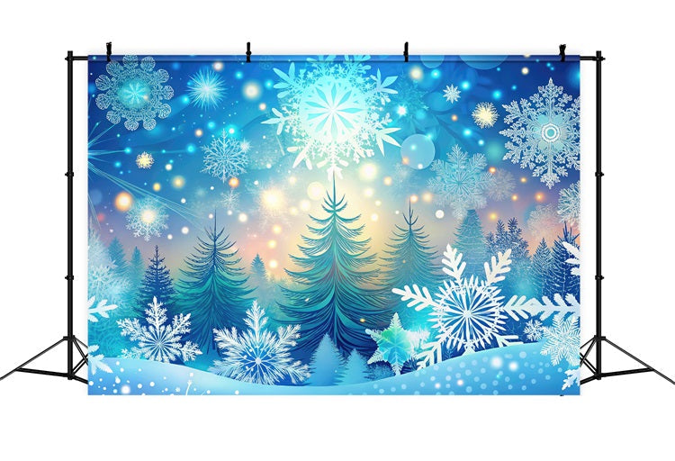 Winter Wonderland Photo Backdrop Snowflakes Radiant Trees Backdrop UK BRP11-482