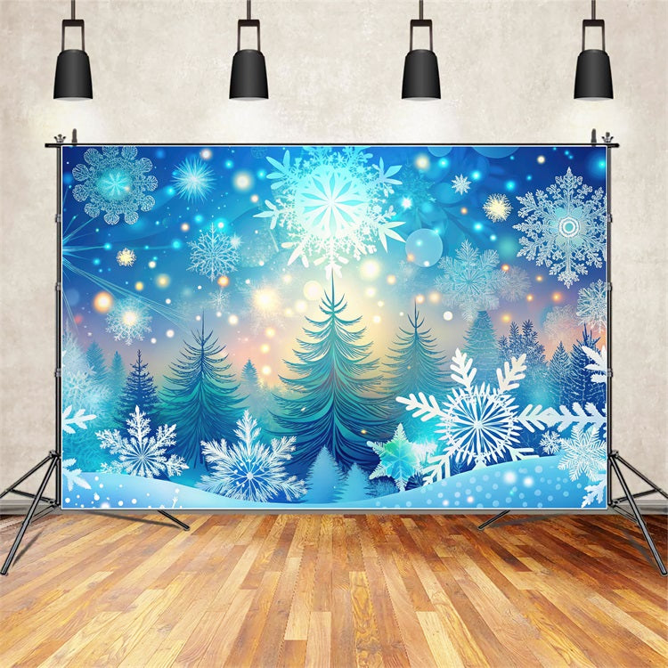 Winter Wonderland Photo Backdrop Snowflakes Radiant Trees Backdrop UK BRP11-482