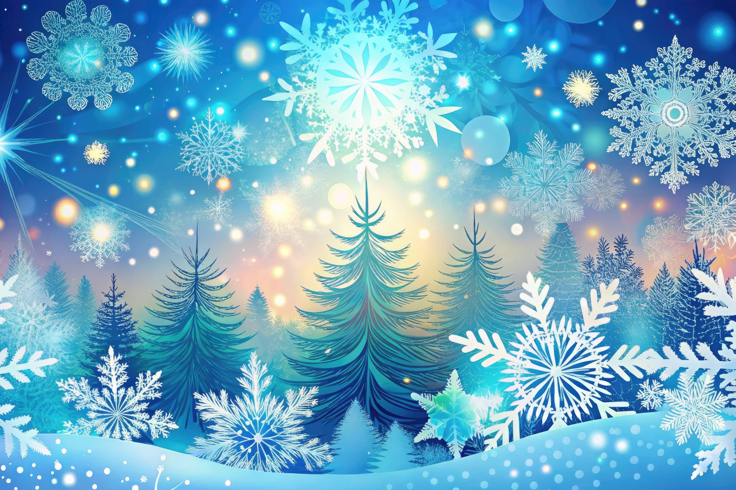 Winter Wonderland Photo Backdrop Snowflakes Radiant Trees Backdrop UK BRP11-482