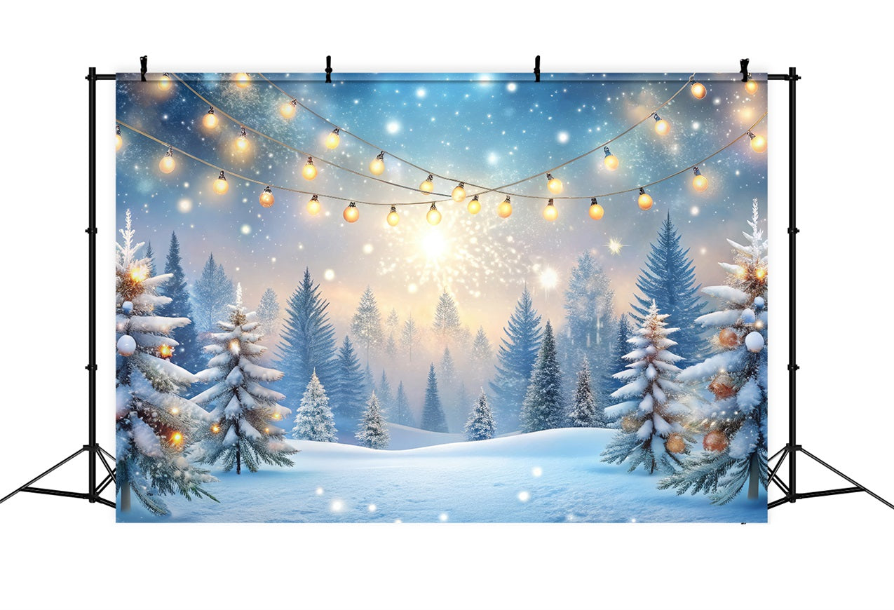 Winter Forest Backdrop Glimmering Lights Frosted Trees Backdrop UK BRP11-483