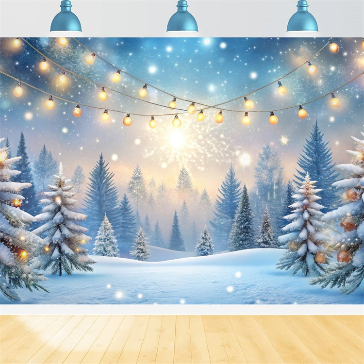 Winter Forest Backdrop Glimmering Lights Frosted Trees Backdrop UK BRP11-483