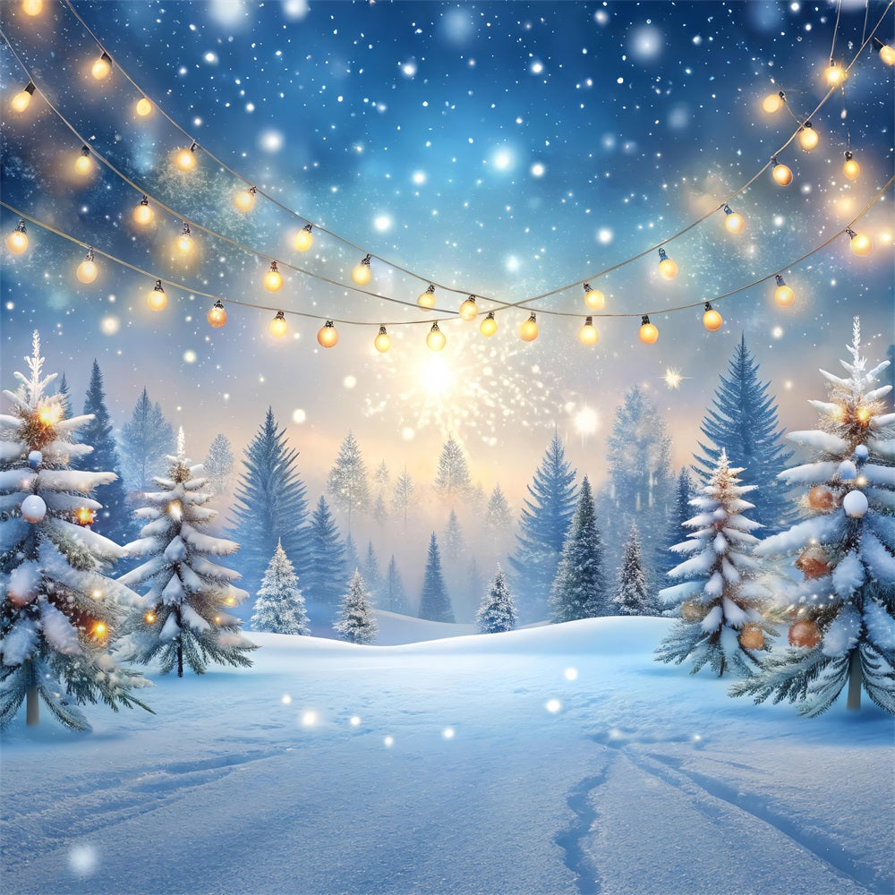 Winter Forest Backdrop Glimmering Lights Frosted Trees Backdrop UK BRP11-483