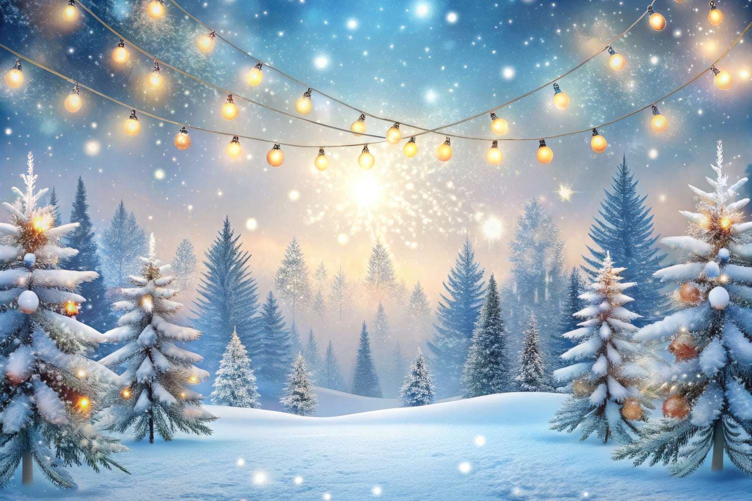 Winter Forest Backdrop Glimmering Lights Frosted Trees Backdrop UK BRP11-483