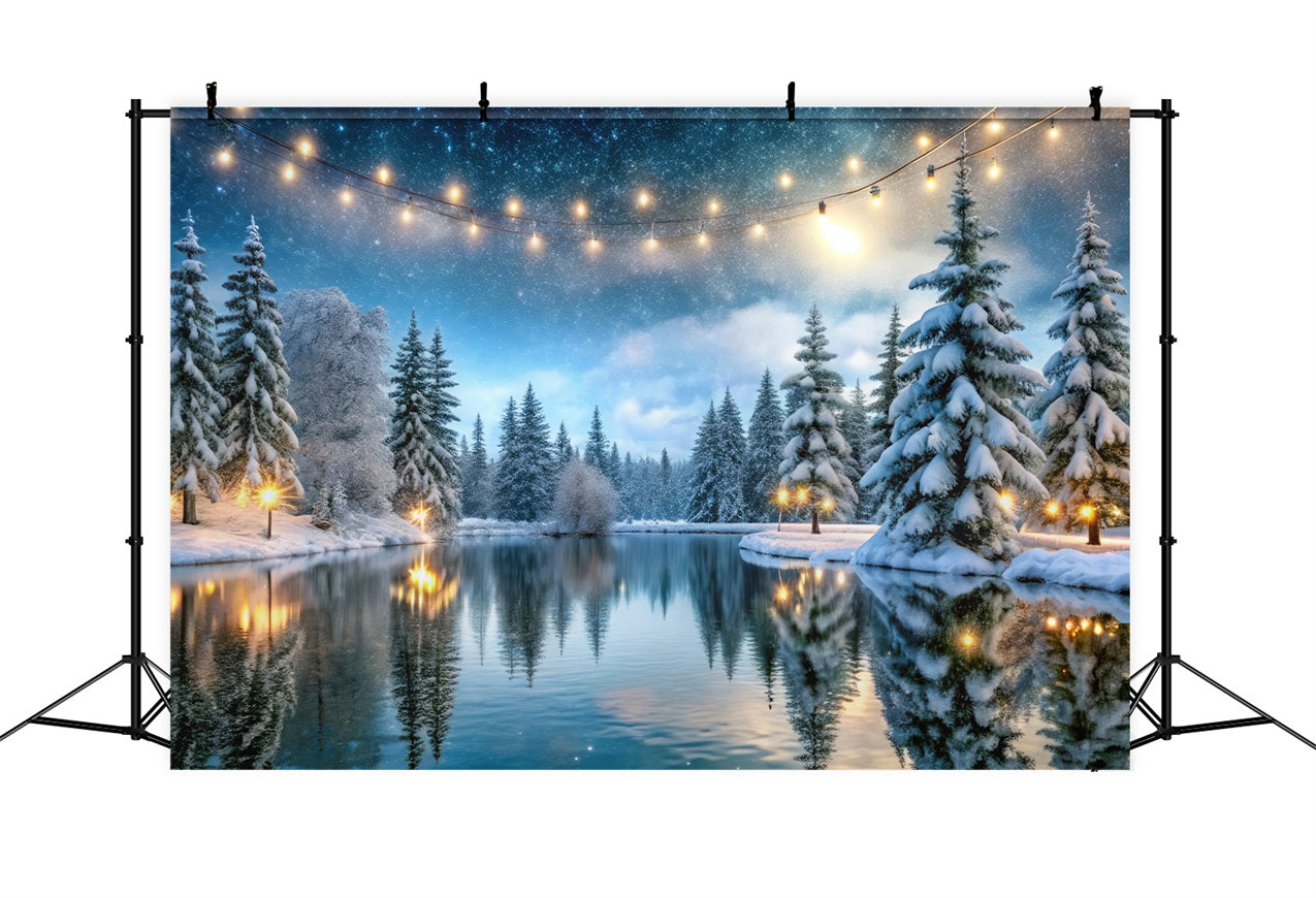 Winter Forest Backdrops Golden Glow Frozen Lake Backdrop UK BRP11-484