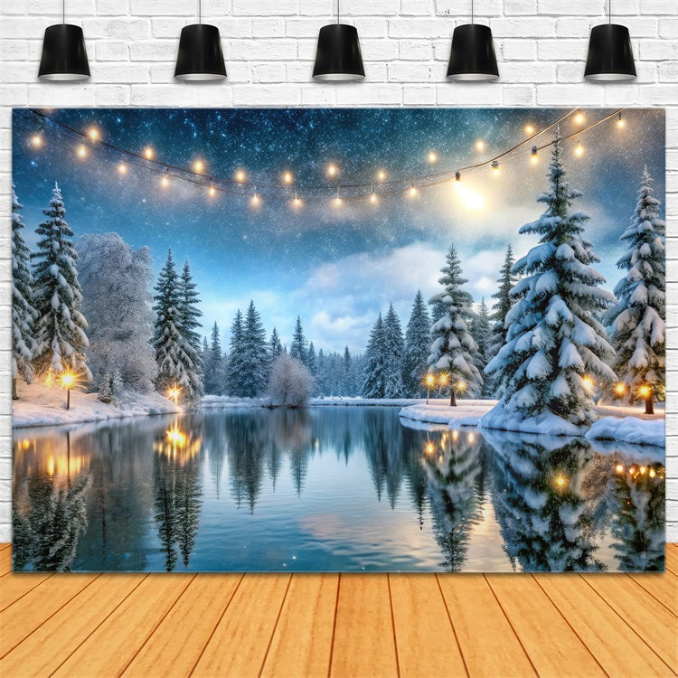 Winter Forest Backdrops Golden Glow Frozen Lake Backdrop UK BRP11-484