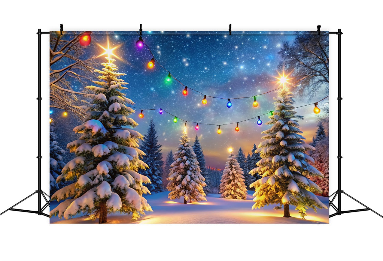 Winter Backdrop Scenes Colorful Lights Snowy Trees Backdrop UK BRP11-485