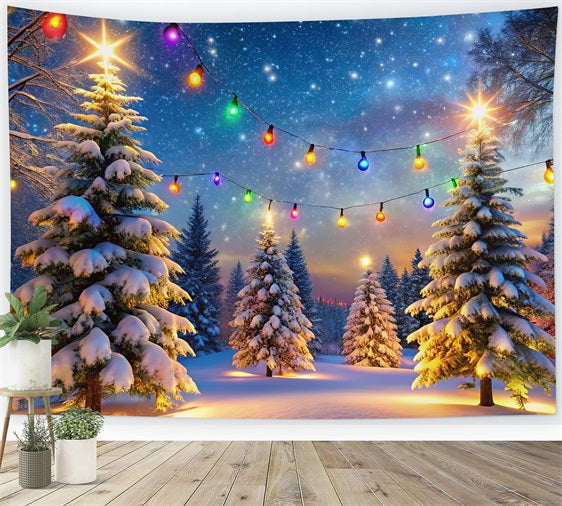 Winter Backdrop Scenes Colorful Lights Snowy Trees Backdrop UK BRP11-485