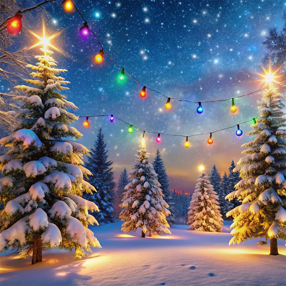 Winter Backdrop Scenes Colorful Lights Snowy Trees Backdrop UK BRP11-485