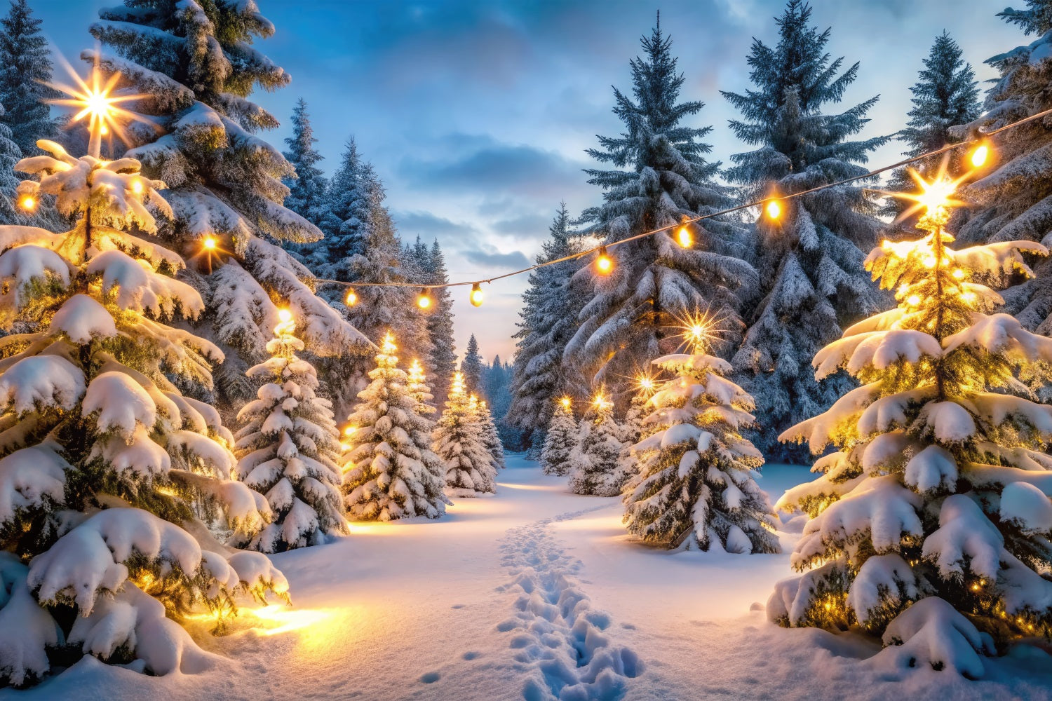 Winter Wonderland Backdrops Snowy Forest Lights Backdrop UK BRP11-486