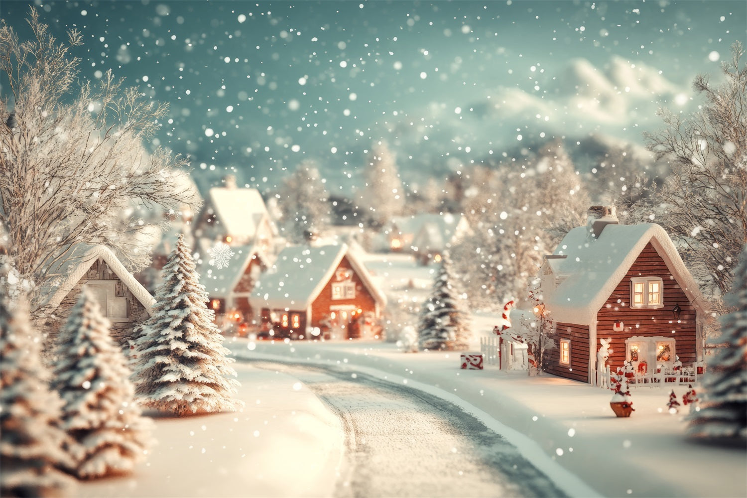 Winter Backdrop Cozy Village Snowfall Backdrop UK BRP11-487