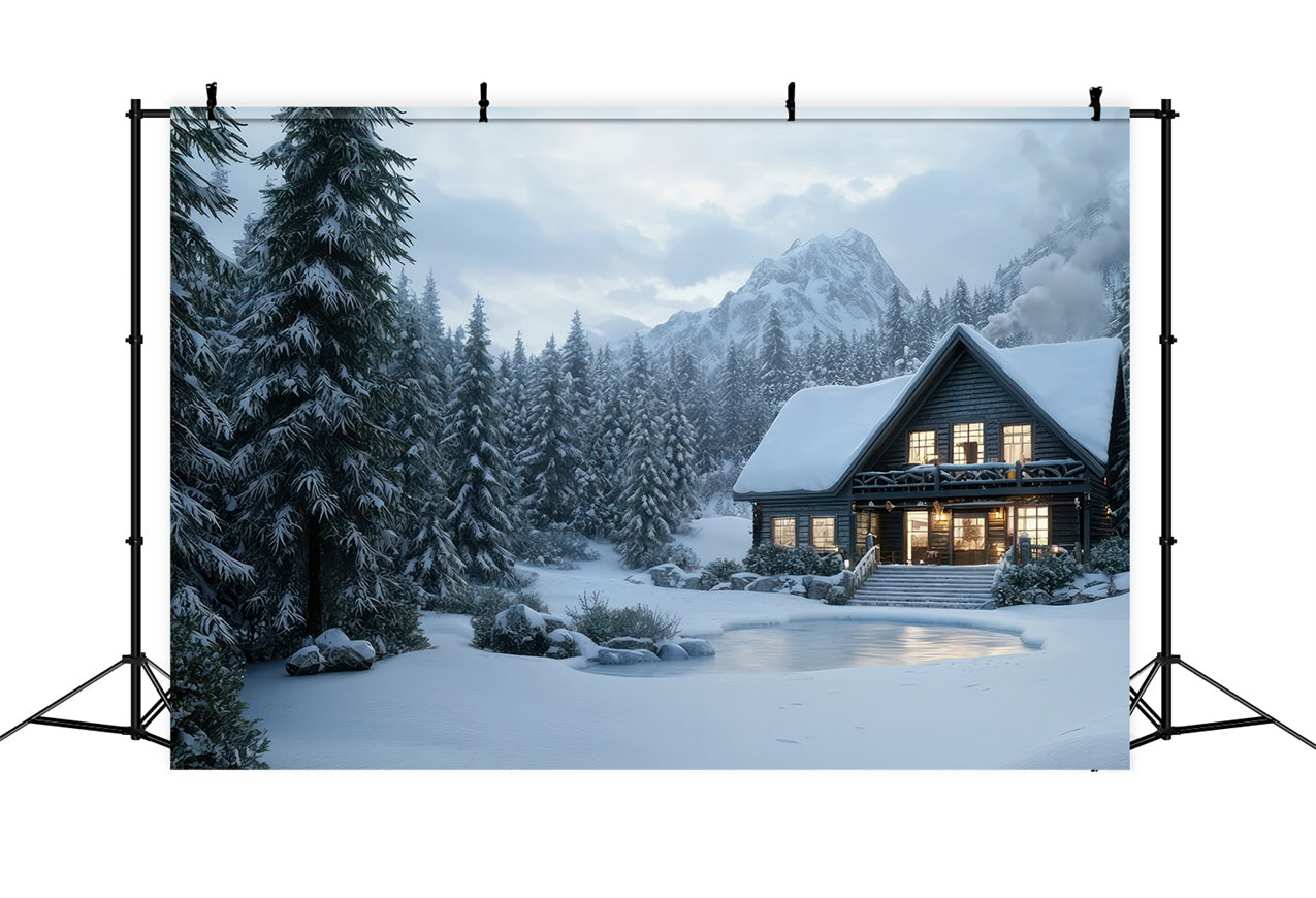 Winter Backdrops Log Cabin Snowy Woods Backdrop UK BRP11-489