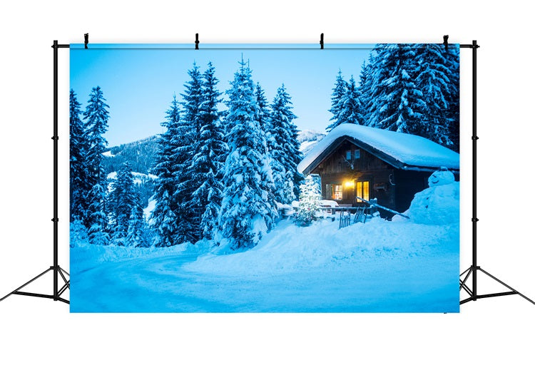 Winter Scene Backdrops Cabin Snowy Pine Forest Backdrop UK BRP11-494