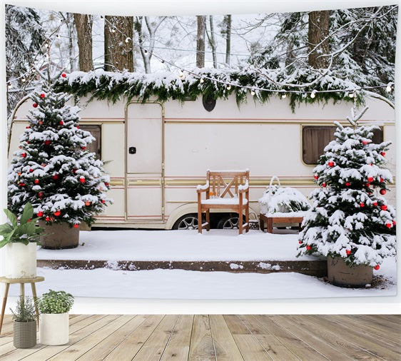 Winter Backdrop Ideas Snowy Christmas Camper Forest Backdrop UK BRP11-495