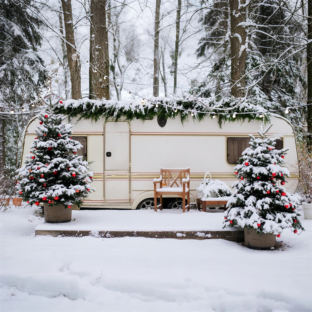 Winter Backdrop Ideas Snowy Christmas Camper Forest Backdrop UK BRP11-495