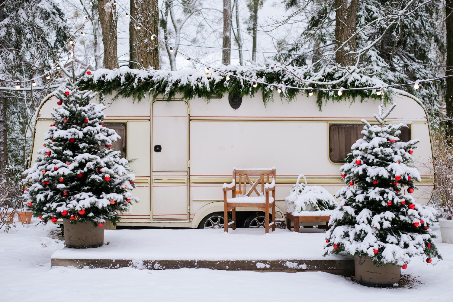 Winter Backdrop Ideas Snowy Christmas Camper Forest Backdrop UK BRP11-495