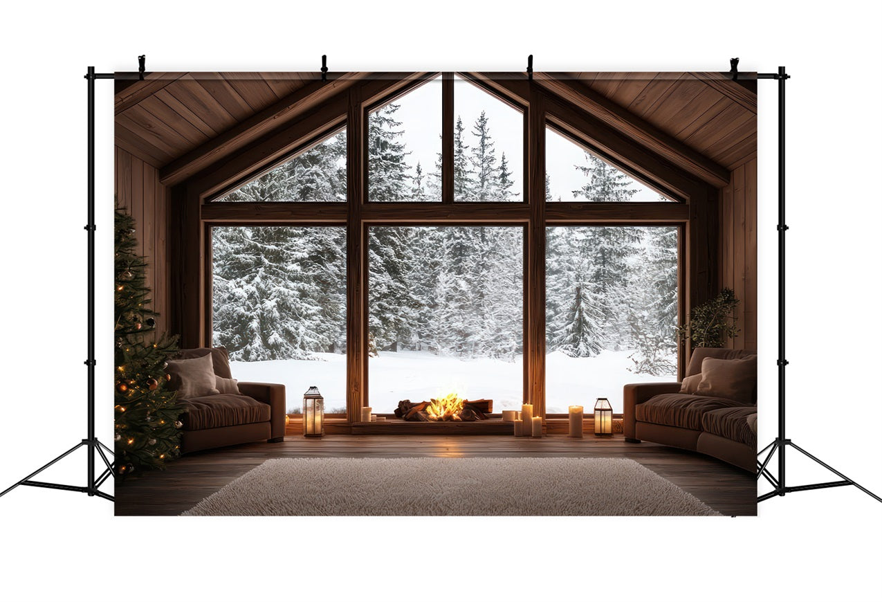 Winter Photography Backdrop Candlelit Cabin Snow Backdrop UK BRP11-497