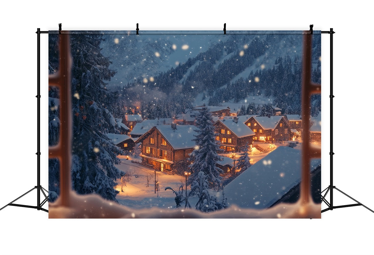 Winter Backdrop Photography Twinkling Village Through Window Backdrop UK BRP11-498