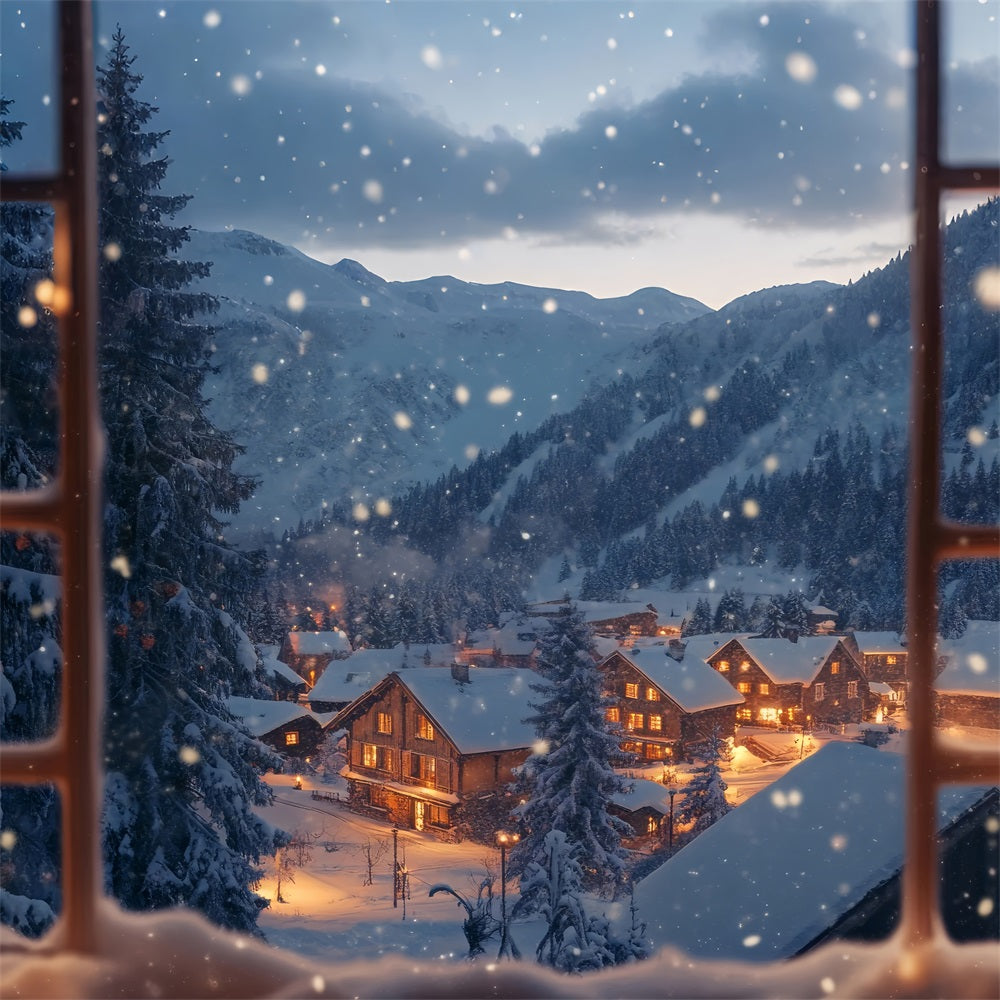 Winter Backdrop Photography Twinkling Village Through Window Backdrop UK BRP11-498