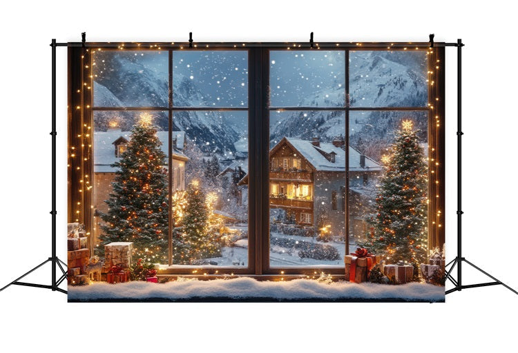 Winter Backdrops Christmas Village Lights Through Window Backdrop UK BRP11-500