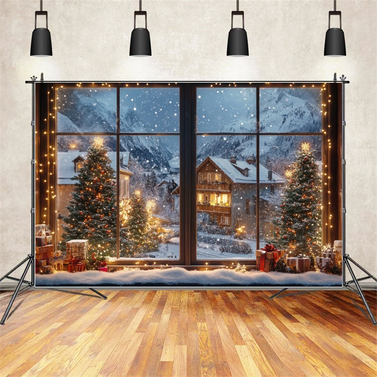 Winter Backdrops Christmas Village Lights Through Window Backdrop UK BRP11-500