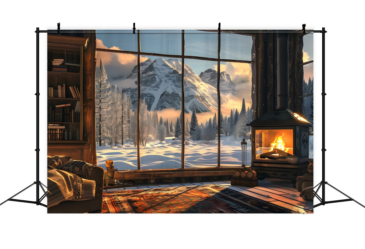 Winter Backdrops Fireplace Stunning Alpine Views Backdrop UK BRP11-501