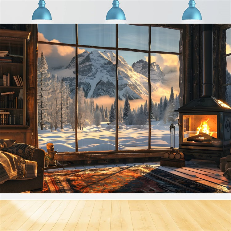 Winter Backdrops Fireplace Stunning Alpine Views Backdrop UK BRP11-501