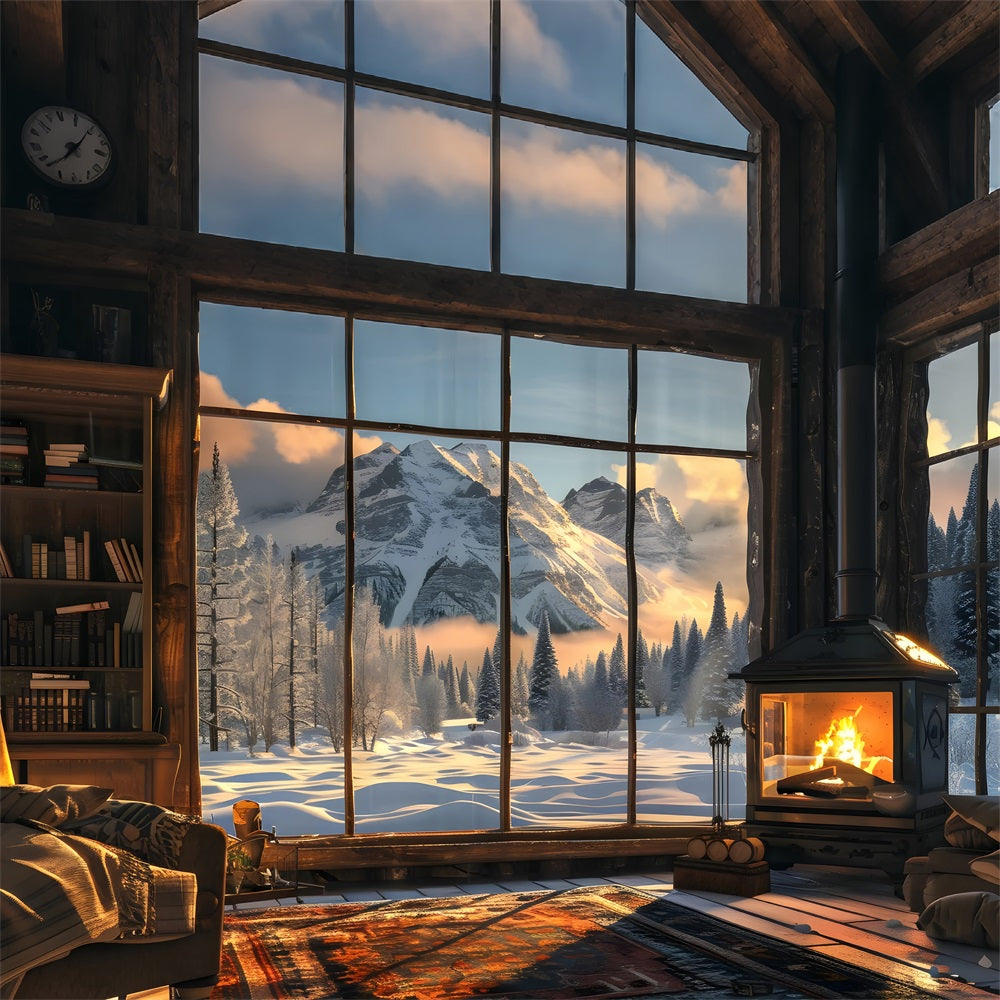 Winter Backdrops Fireplace Stunning Alpine Views Backdrop UK BRP11-501