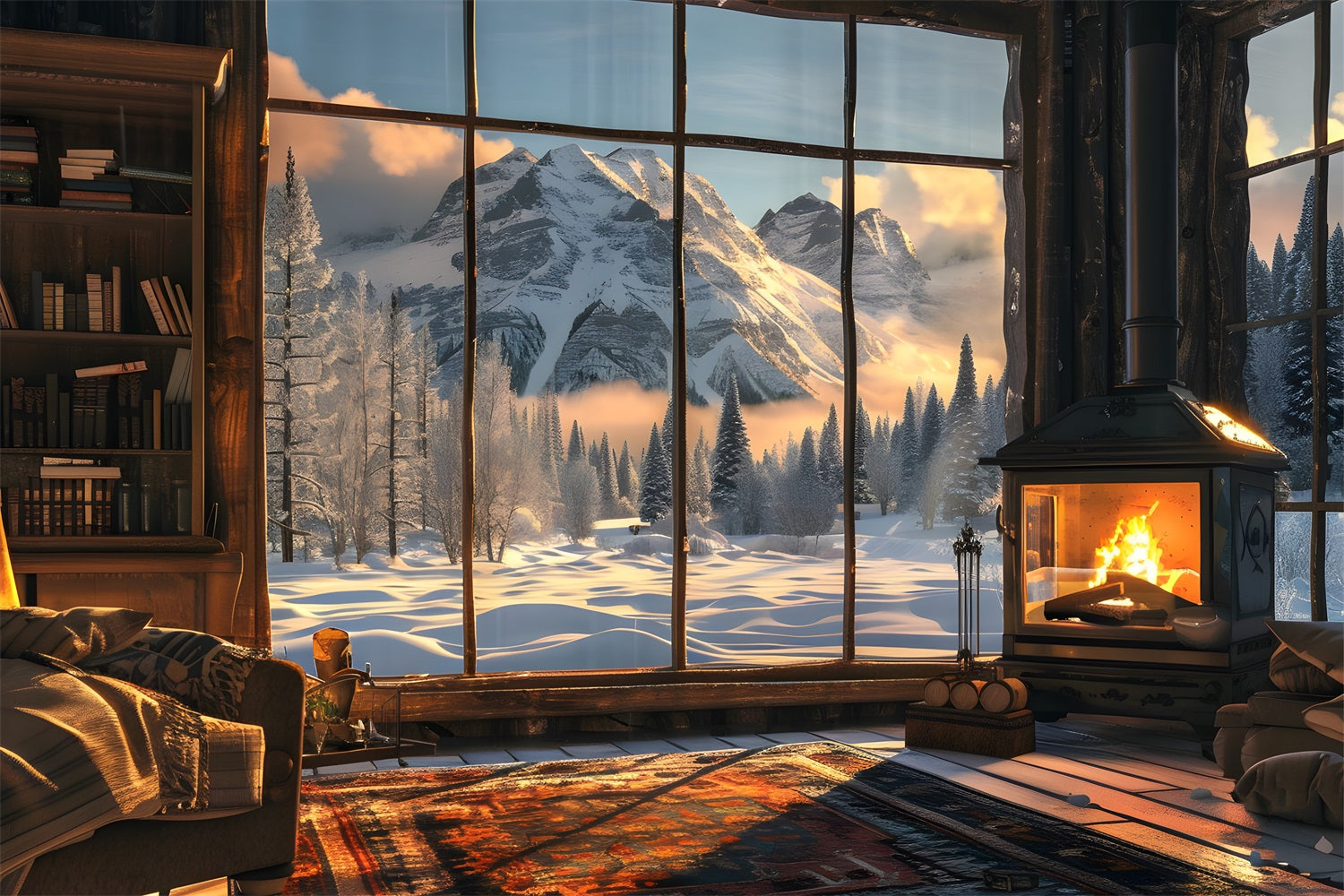 Winter Backdrops Fireplace Stunning Alpine Views Backdrop UK BRP11-501