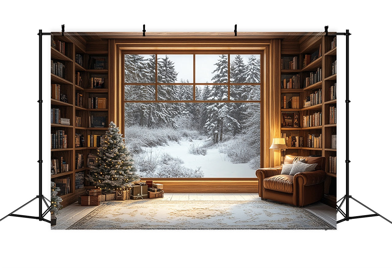 Photo Backdrop Winter Library Window Snowy Forest Backdrop UK BRP11-502