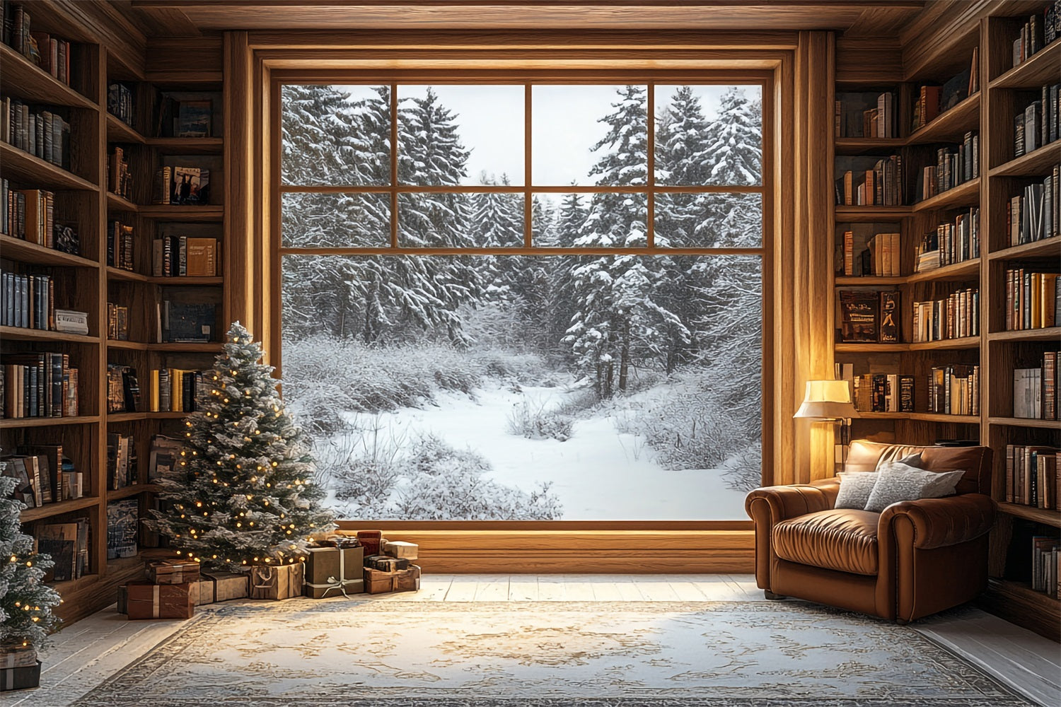 Photo Backdrop Winter Library Window Snowy Forest Backdrop UK BRP11-502