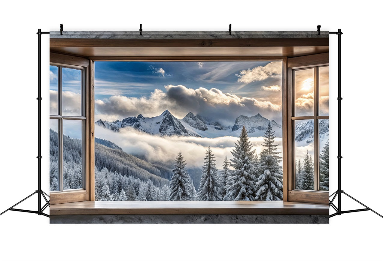 Winter Backdrops Photography Mountain Majesty Window Scene Backdrop UK BRP11-503