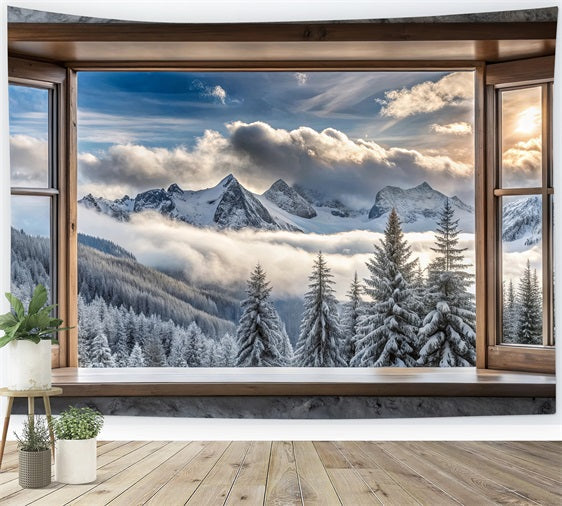 Winter Backdrops Photography Mountain Majesty Window Scene Backdrop UK BRP11-503