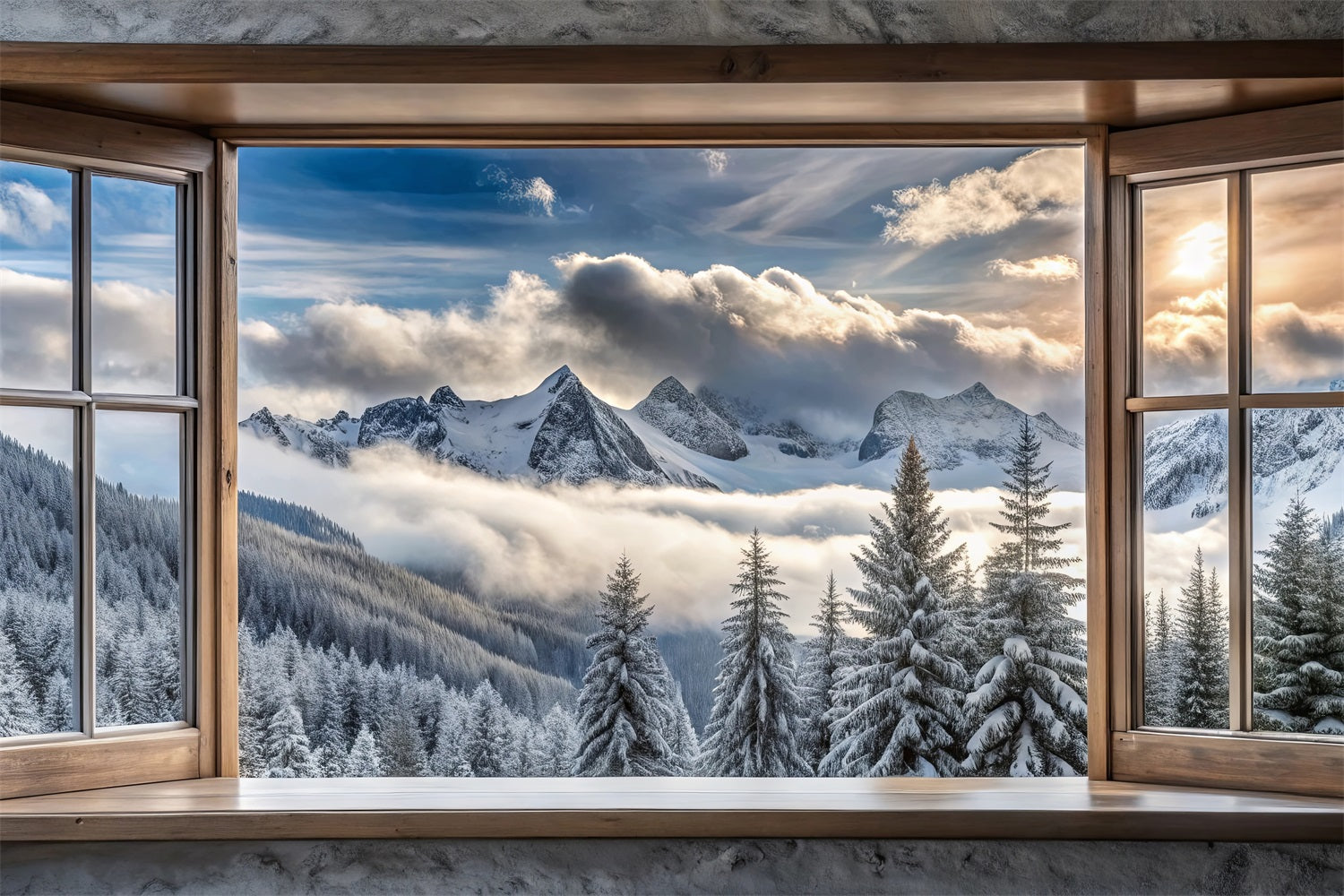 Winter Backdrops Photography Mountain Majesty Window Scene Backdrop UK BRP11-503